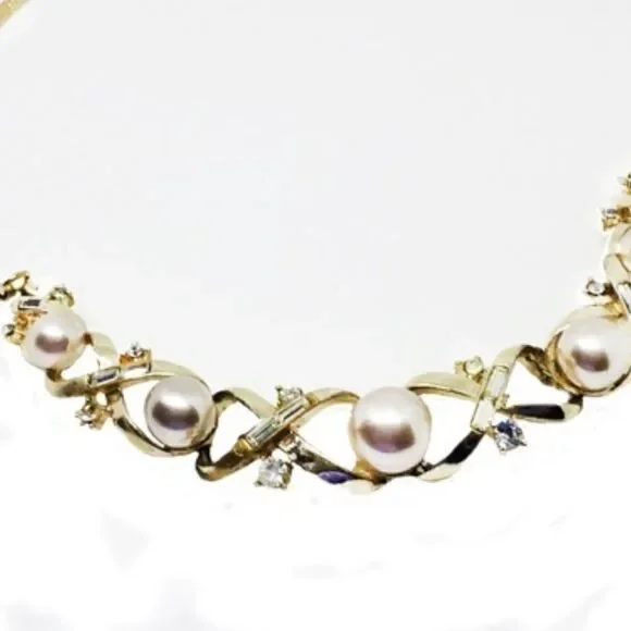 Vtg Corocraft gold pearl rhinestone 14" necklace - Picture 11 of 11
